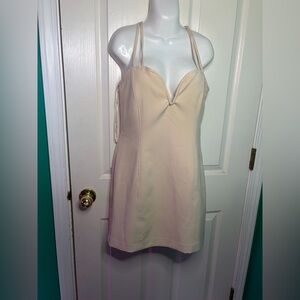 Zara Beige Mini Dress Sweetheart Neck Strappy Sleeveless Bodycon Lined Size L